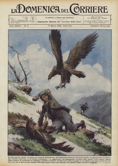 En lutte avec deux aigles - Achille Beltrame