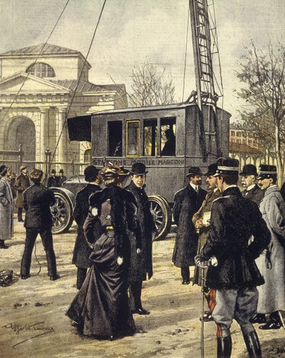 Le physicien italien Guglielmo Marconi assiste à des expériences avec la première station de radio mobile à Milan, 30 décembre - Achille Beltrame
