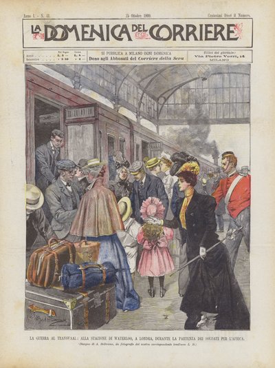 La guerre au Transvaal, à la gare de Waterloo, à Londres, lors du départ des soldats pour l
