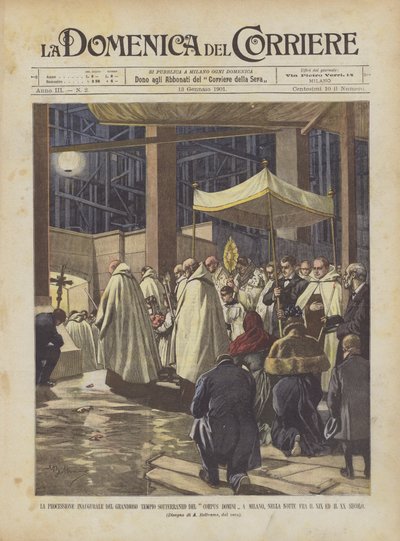 La procession inaugurale du grandiose temple souterrain du Corpus Domini à Milan - Achille Beltrame