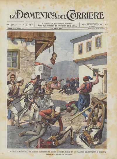 La révolte en Macédoine, un épisode de guerre entre insurgés et soldats turcs dans un village - Achille Beltrame