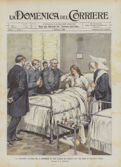 Mademoiselle Fischer qui se réveille dans une clinique de Vienne après trois mois de sommeil continu - Achille Beltrame