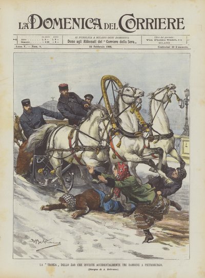 La troïka du tsar qui renverse accidentellement trois petites filles à Saint-Pétersbourg - Achille Beltrame