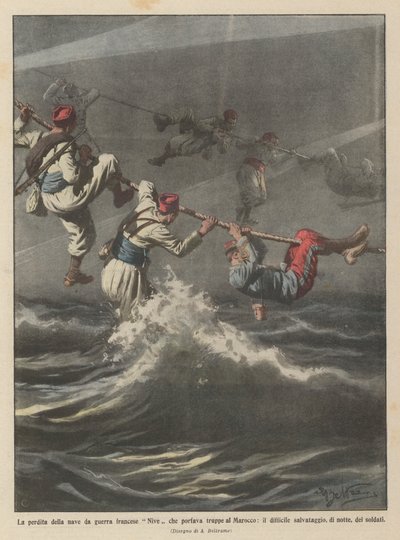 La perte du navire de guerre français Nive transportant des troupes au Maroc - Achille Beltrame
