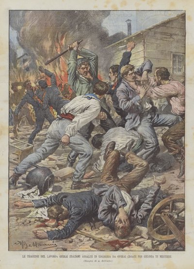 Les tragédies du travail, ouvriers italiens attaqués en Hongrie par jalousie de métier - Achille Beltrame