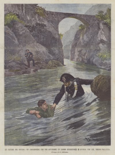 Les victimes du devoir, un carabinier qui, pour attraper un voleur, se noie avec lui, près de Pallanza - Achille Beltrame