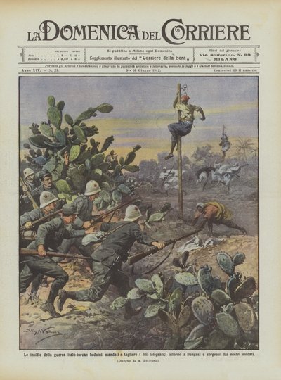 Les pièges de la guerre italo-turque, Bédouins envoyés pour couper les fils télégraphiques autour - Achille Beltrame