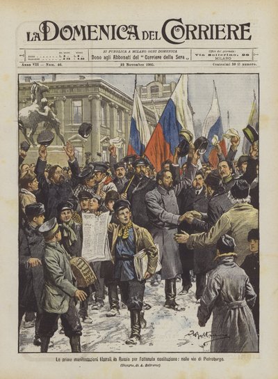 Les premières manifestations libérales en Russie pour la constitution, dans les rues de Saint-Pétersbourg - Achille Beltrame