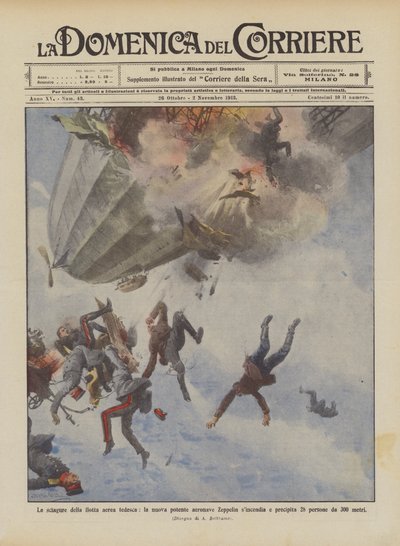 Les malheurs de la flotte aérienne allemande, le nouveau puissant dirigeable Zeppelin prend feu et s