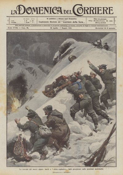 Les trouvailles de nos alpins, barils et traîneaux explosifs précipités sur les positions autrichiennes - Achille Beltrame