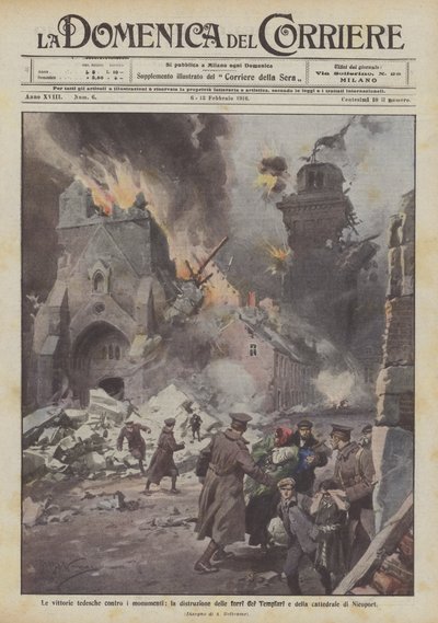 Les victoires allemandes contre les monuments, la destruction des tours des Templiers et de la cathédrale de Nieuport - Achille Beltrame