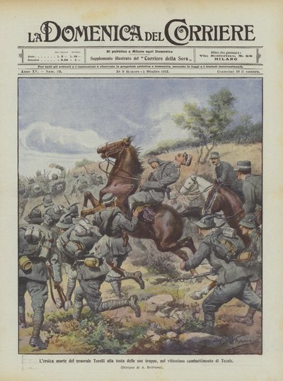 La mort héroïque du général Torelli à la tête de ses troupes, dans le combat victorieux de Tecniz - Achille Beltrame