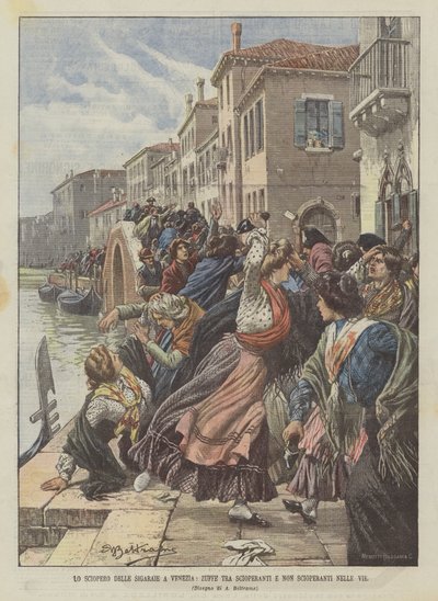 La grève des cigarières à Venise, bagarres entre grévistes et non-grévistes dans les rues - Achille Beltrame