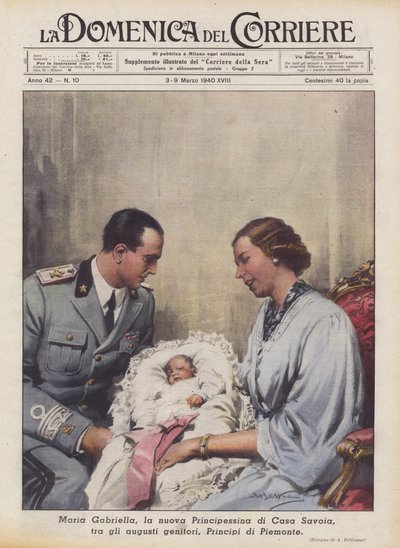Maria Gabriella, la nouvelle petite princesse de la Maison de Savoie, entre ses augustes parents, les Princes de Piémont - Achille Beltrame