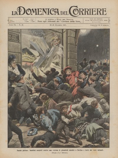 Noël pitoyable, enfants poussés contre une vitrine de jouets de Noël à Berlin et blessés par les éclats de verre - Achille Beltrame