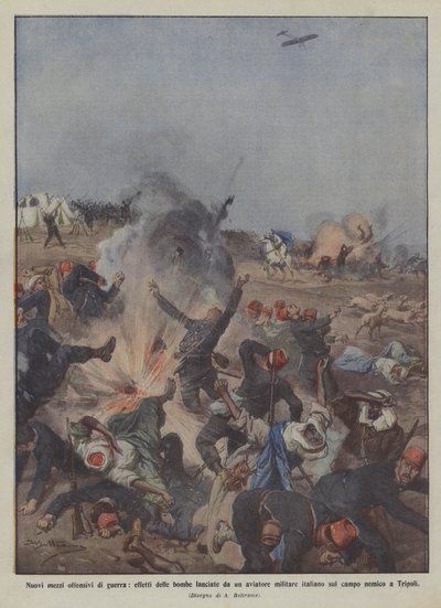 Nouveaux moyens offensifs de guerre, effets des bombes lancées par un aviateur militaire italien - Achille Beltrame