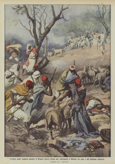 Des pillards arabes surpris pendant le bivouac près de Cyrène - Achille Beltrame