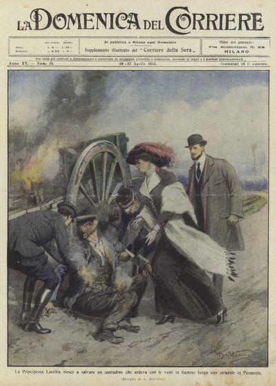 La princesse Laetitia sauve un fermier sur une route du Piémont - Achille Beltrame