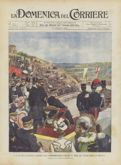 S.A. le duc de Gênes préside la commémoration populaire de Verdi au théâtre grec de Syracuse - Achille Beltrame