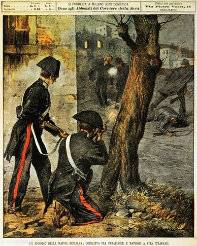 Événement de la mafia sicilienne, Combat entre carabiniers et gangsters de la mafia à Trapani, illustration d