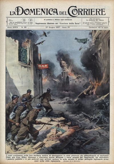Guerre civile espagnole : affrontements dans les rues des villes basques, les républicains détruisant tout plutôt que de laisser les villes aux nationalistes. Illustration d