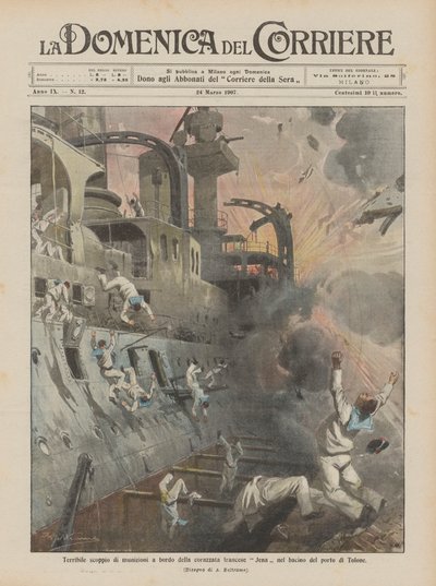 Terrible explosion de munitions à bord du cuirassé français Jena dans le port de Toulon - Achille Beltrame