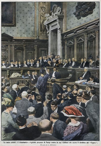 Le grand procès : le grand procès à Paris par Madame Caillaux qui a assassiné le directeur du Figaro. "La Domenica del Corriere", 22 au 29 novembre 1914 - Achille Beltrame