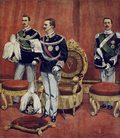 Le serment du roi Vittorio Emanuele III dans les Chambres du Sénat à Rome, de La Domenica del Corriere - Achille Beltrame