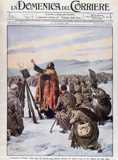 La guerre en Pologne, un prêtre russe invoquant Dieu pour aider l