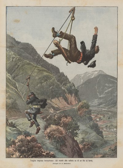 Entreprise enfantine tragique, de la montagne à la vallée sur un fil de fer - Achille Beltrame