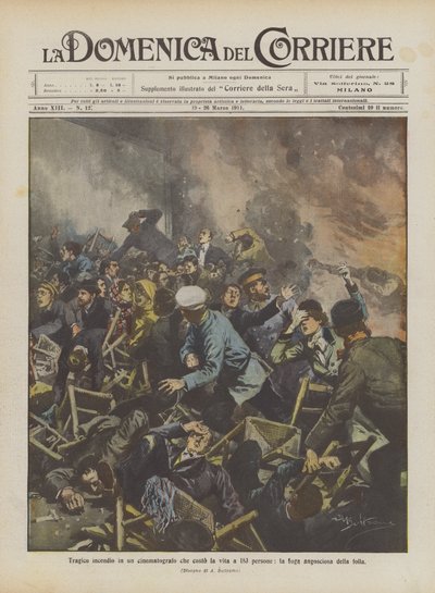 Incendie tragique dans un cinéma qui coûte la vie à 183 personnes, la fuite angoissante de la foule - Achille Beltrame