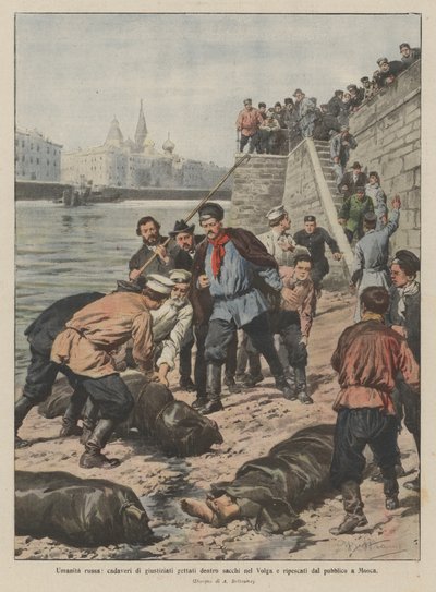 Humanité russe, cadavres de condamnés jetés dans des sacs dans la Volga et repêchés par le public à Moscou - Achille Beltrame
