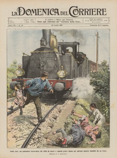 Humbles héros, un cantonnier ferroviaire défiant la mort et subissant de graves dommages pour sauver quatre personnes - Achille Beltrame