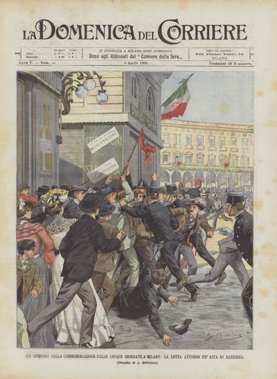 Un épisode de la commémoration des cinq journées à Milan, la lutte autour d