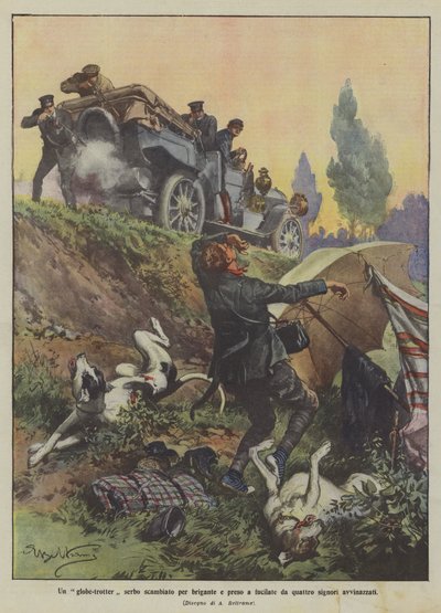 Un globe-trotter serbe pris pour un brigand et abattu par quatre hommes ivres - Achille Beltrame