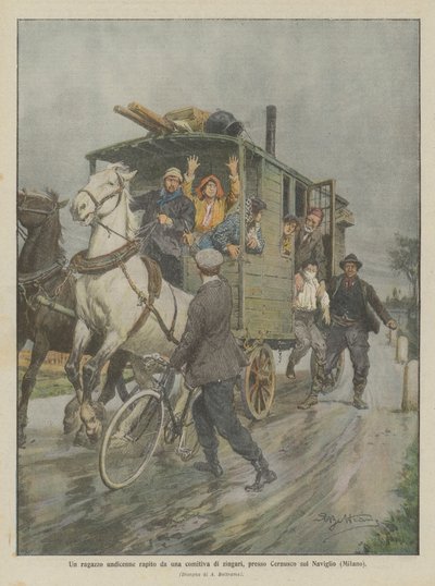 Un garçon de onze ans enlevé par une bande de gitans près de Cernusco sul Naviglio (Milan) - Achille Beltrame