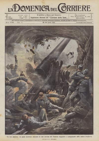 Un tir de maître, une pièce autrichienne cachée dans une caverne du Trentin atteinte et détruite - Achille Beltrame