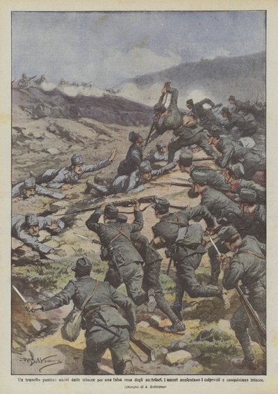 Un piège puni, sortis des tranchées pour une fausse reddition des Autrichiens, nos soldats... - Achille Beltrame