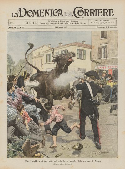Une corrida de taureaux sérieuse dans un village de la province de Novara - Achille Beltrame