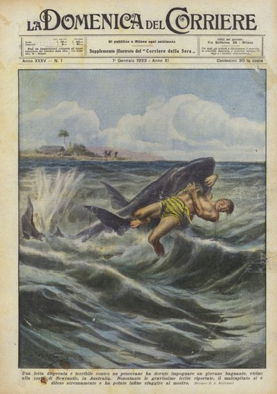 Un jeune baigneur a dû engager une lutte désespérée et terrible contre un requin - Achille Beltrame