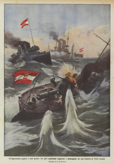 Une agression payée cher, trois navires autrichiens atteints et endommagés par une batterie de Porto Corsini - Achille Beltrame