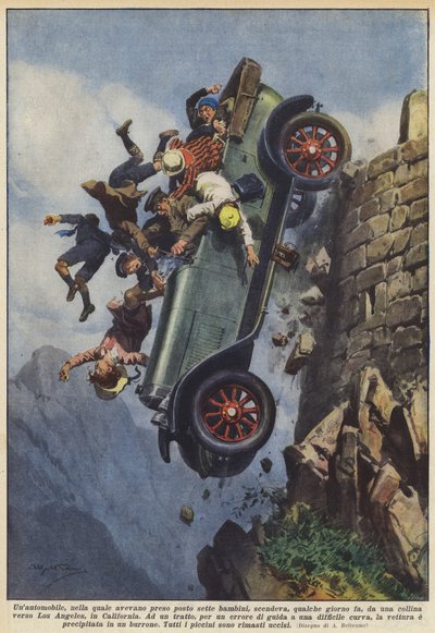 Une automobile, dans laquelle avaient pris place sept enfants, descendait, il y a quelques jours - Achille Beltrame