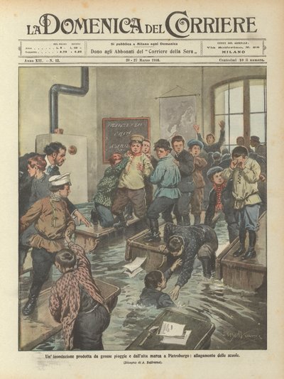Inondation causée par de fortes pluies et la marée haute à Saint-Pétersbourg, inondation des écoles - Achille Beltrame