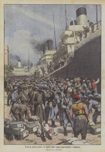 Vers la nouvelle guerre, le débarquement des troupes anglo-françaises à Salonique - Achille Beltrame