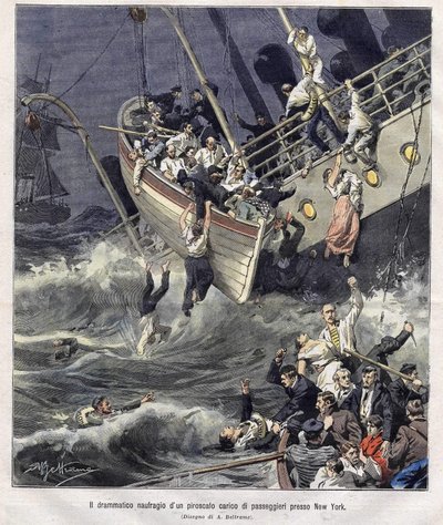 Naufrage du bateau Larchmont au large de New York en février 1907 - Achille Beltrame