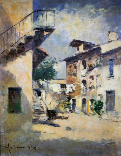 Intérieur de cour rustique, par Achille Cattaneo (1872-1931) - Achille Cattaneo