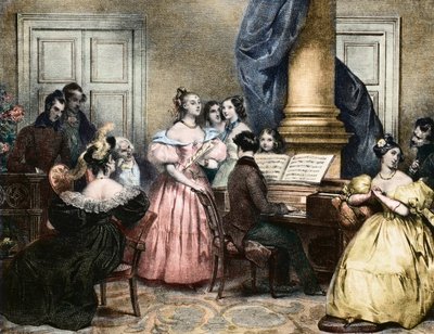 Soirée musicale - Soirée musicale autour du pianoforte - par Achille Devéria (1800-1857) vers 1840 - Achille Devéria