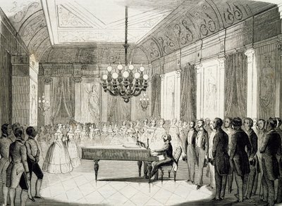 Soirée musicale avec piano, par Achille Deveria (1800-1857), gravure, France - Achille Devéria