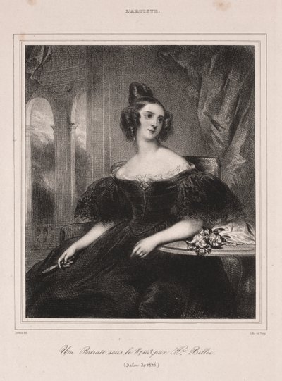Jeune femme avec un éventail assise à une table - Achille Devéria