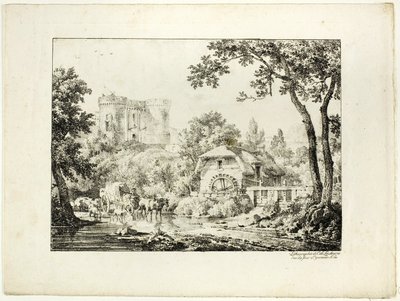 Paysage avec un moulin et un château - Achille Etna Michallon